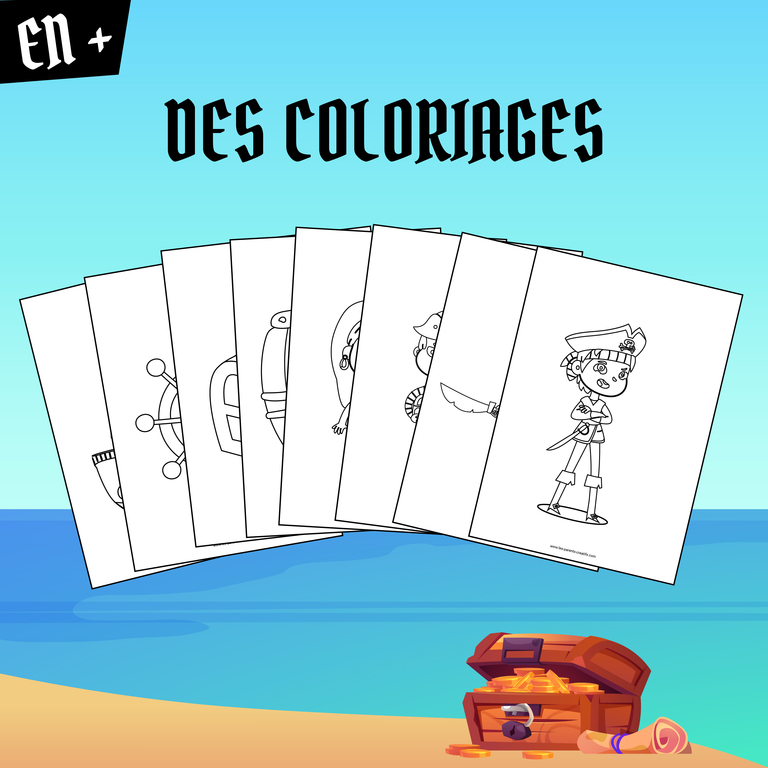 coloriages en bonus pour la chasse au trésor de pirates pour les maternelles